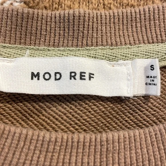 Mod Ref sweatshirt cropped sleeve crewneck cotton brown womens small - Picture 4 of 4